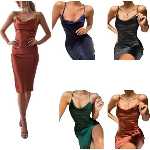 Women Sexy Sleeveless Split Dress Fashion Solid Color Party Dress for Ladies Female