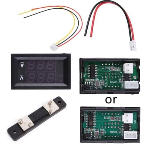 0-100V/50A Red Blue Digital Voltmeter Ammeter 2in1 DC Volt Amp Meter W/ Shunt