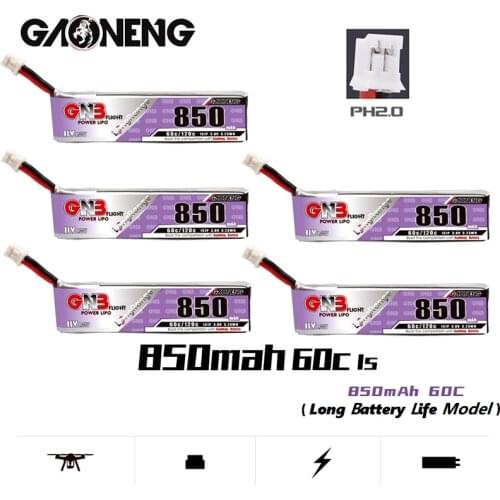1-5Pcs GAONENG GNB 1S HV 4.35V Lipo Battery 850mAh 3.8V 60C/120C with PH2.0 For RC Quadrotor Airplane FPV Racing Drone Parts