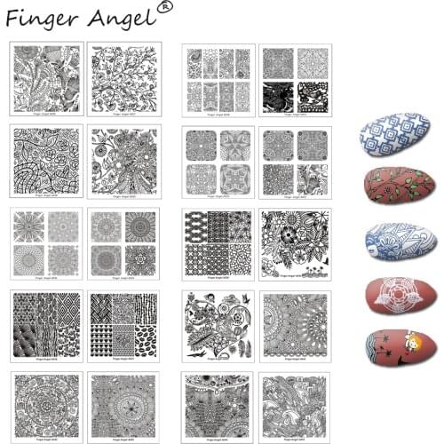 Finger Angel 1PCS Nail Art Stamping Plates Stamp Image Platet Geometric Design 6*6 Square Manicure Template W002