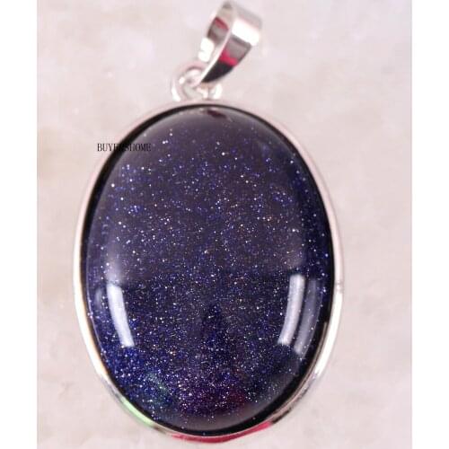 BUYERSHOME Oval 25x35MM Women Jewelry For Necklace Natural Stone Beads Blue Sandstone Pendant 1Pcs K655