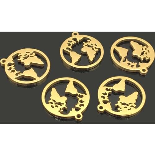 10pcs 316L World Map Stainless Steel DIY Necklace Pendant for Women Jewelry