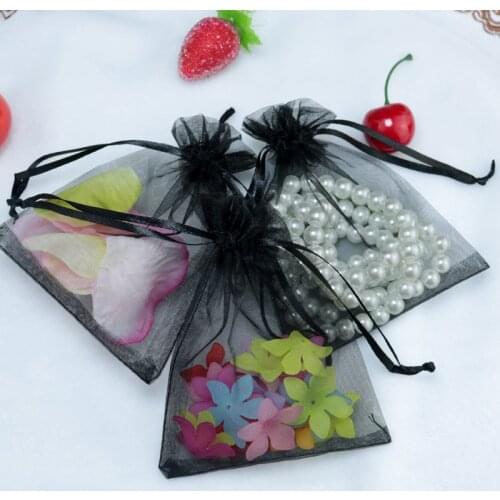 100pcs/lot Drawstring Organza Jewelry Bags 7x9cm Black Color Gift Candy Packaging Bags for Jewelry Earring Necklace Storage Bags