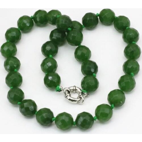 12mm green natural stone Taiwan chalcedony jades round faceted beads chain necklace women choker statement jewelry 18inch B3197