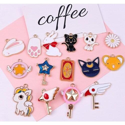 2/3pcs Card sakura golden bird cat Bunny diy rod drip alloy Pendant DIY Jewelry Findings Components