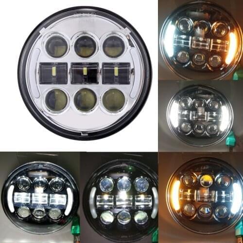 5 3/4" 5.75" Motorcycle H4 LED Headlight Hi Lo Beam Headlamp with Halo Angel Eyes for Sportster Iron 883 1200 Dyna Street Bob