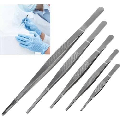 5 Sizes Toothed Tweezers Barbecue Stainless Steel Long Food Tongs Straight Home Medical Tweezer Garden Kitchen BBQ Tool