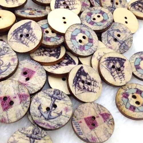 50pcs 20mm Mix Europe Wood Buttons 20mm Sewing Craft 2 Holes WB316