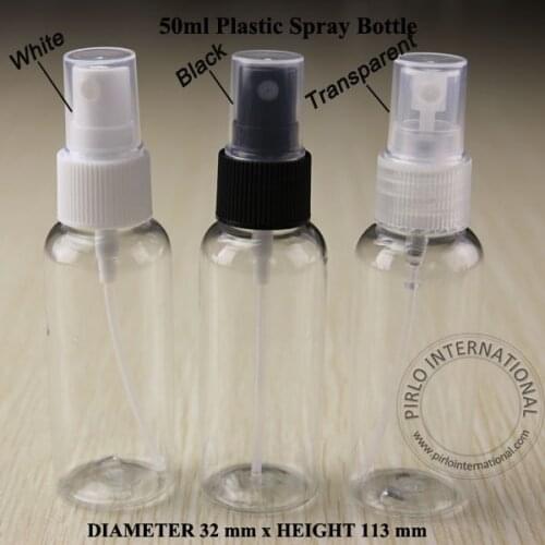 50pcs/lot 50ml PET Perfume Refillable Bottle Atomizing Spray Containers Cosmetic Packaging Black,White and Transaparent Spray
