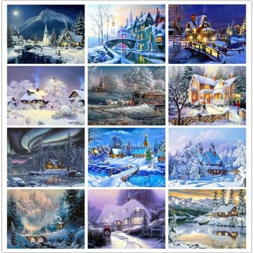 5D DIY Diamond Painting Scenic Diamond Embroidery Winter Snow Full Square Rhinestones Embroidery Home Decor Diamonds Mosaic