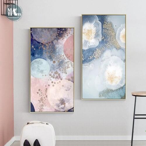 Abstract Pink starry Canvas Print Paintings gold foil bird Poster Nordic Wall Art Pictures on Canvas Living Room Home Decor