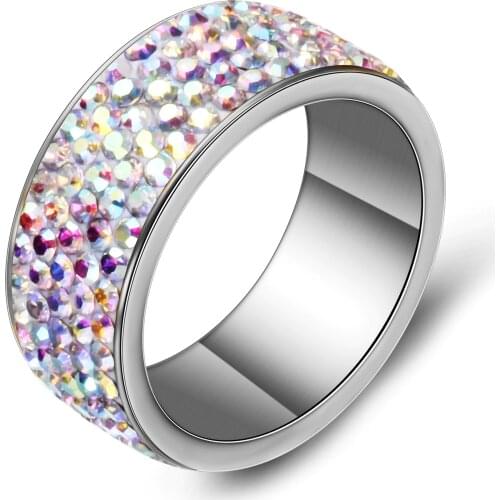AB Shining 5Row Crystal Weeding Ring For Women or girls High Quality Stainless Steel NIBA Jewelry