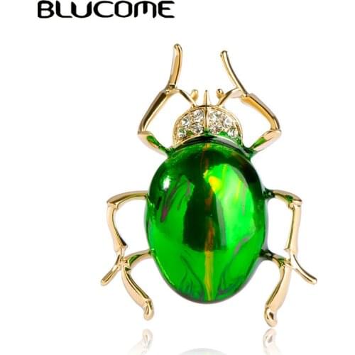 Blucome Shiny Green Insect Brooch Gold-color Alloy Brooches Women Kids Birthday Gifts Clothes Decoration Suit Collar Coat Pins