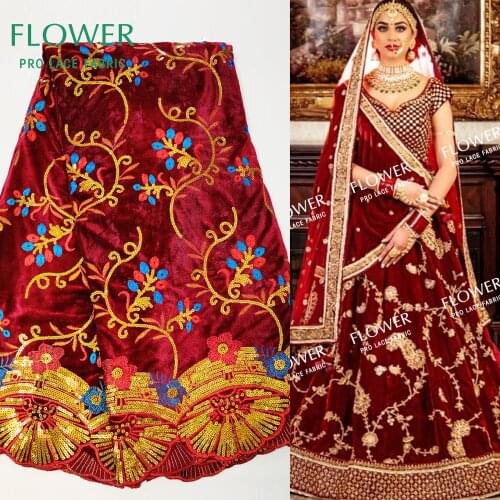 Burgundy Sequined Embroidered Velvet Lace Fabrics High Quality African Nigerian Traditional Wedding Dress Sequins Velvet Laces