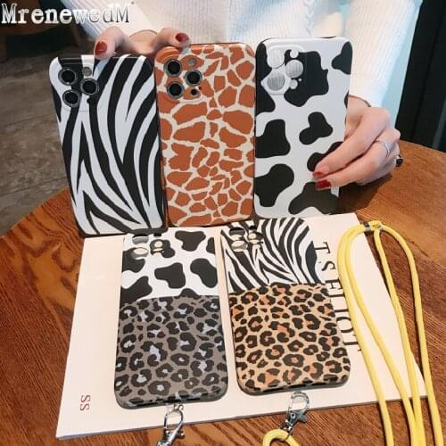 Crossbody Cord Phone Cases Animal Pattern Cover For iPhone 11 12 Pro Max Mini XS X XR 7 8 Plus SE2 Protection Case With Lanyard