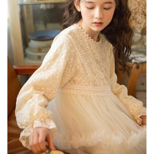 Valentines Day 0utfit Gilrs Dresses 2021 Spring Lace Flowers Kids Party Dresses Fashion Elegant Princess Dress 6 8 10 12