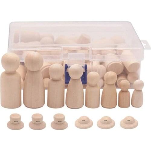 Wooden Peg Dolls, 56PCS Unfinished Decorative DIY Angel Tiny Doll Bodies Painted Natural Wooden People with Hats