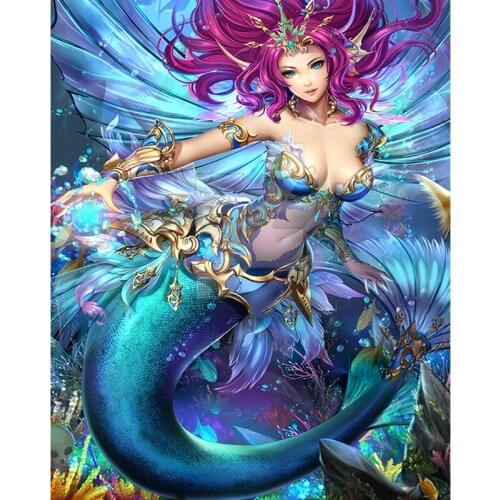 DIY Painting By Numbers Magic Mermaid Oil Coloring By Numbers Cartoon Wall Art Canvas Picture Hand Painted Home Decoration Gift