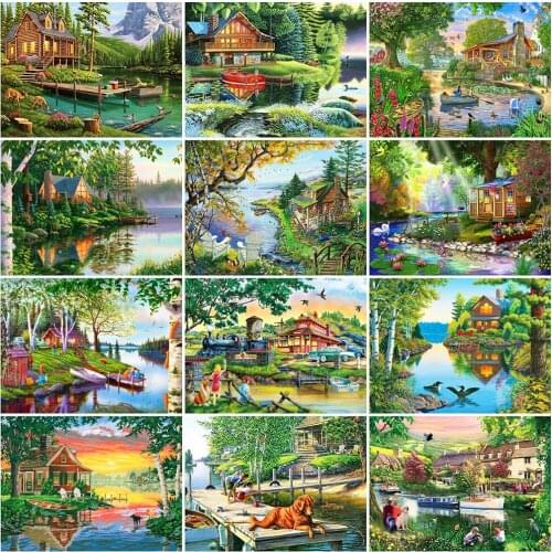 Evershine Diamond Embroidery House Cross Stitch Kits Diamond Painting Lake Picture Rhinestones Mosaic Scenery Home Decor