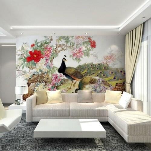 Photo wallpaper 3D custom mural wallpaper TV backdrop sofa bedroom living room wallpaper the Chinese peacock peony mural