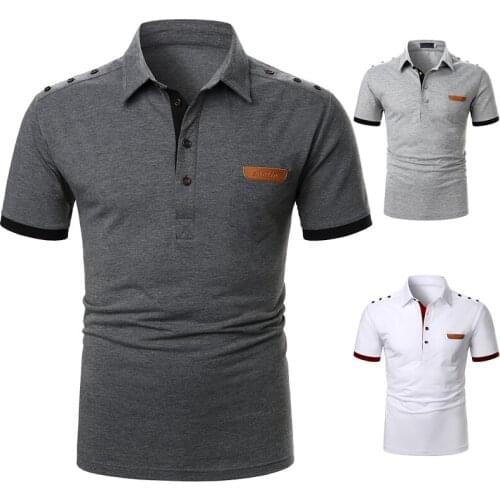 Men Short Sleeve T-Shirts Fashion Leather Tee Casual T-Shirts Slim Fit Turn-down Basic T-Shirts Summer Streetwear Casual Men top