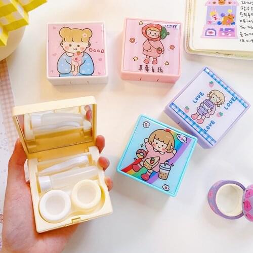 Ins Korea Portable Contact Lens Case Compact and Portable Student Cosmetic Care Case Cute Personality