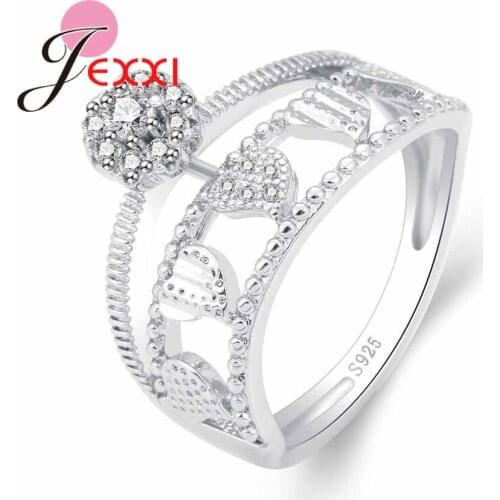 Newest Design Women Fashion Band Rings Crown Heart Shaped Romantic 925 Sterling Silver Female Jewelry Trendy Anillos