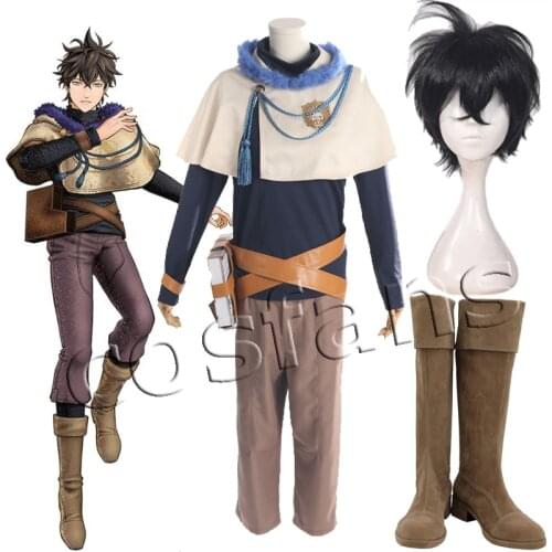 Anime Black Clover Yuno Grinbellor Cosplay Costumes Uniform Full Sets Wig Synthetic Hair Men Boys Halloween Carnival Party Shoes