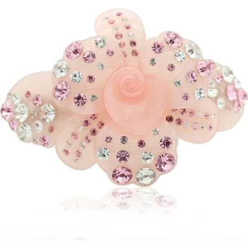 Pretty Flower Hair Barrettes Clip - Rhinestone Hairpin for Women Lady Hair Accessories Jewelry Ornament Tiara for Thick Braids