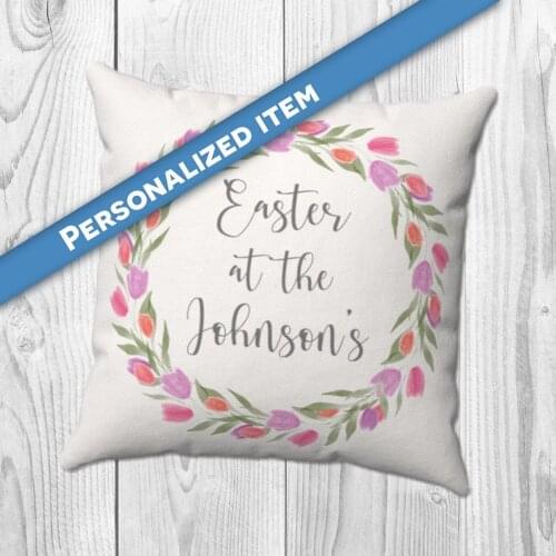 Square Canvas Pillowcase 26 Inch Soft Cushion Cover Personalized Easter Family Name Tulip Watercolour Square Pillow Case