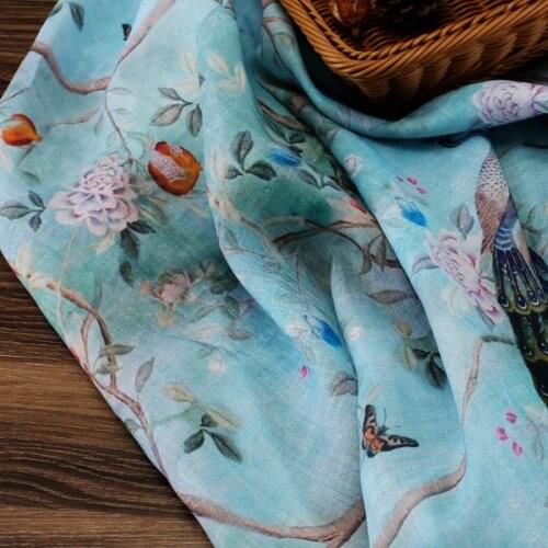 Fashion peacock print ramie high-end designer fabric