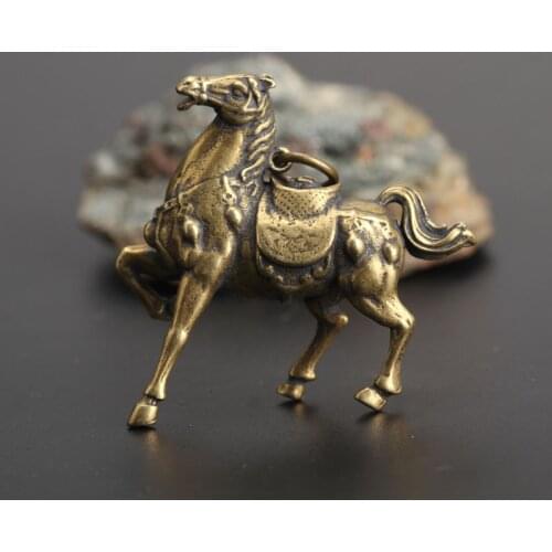 Copper Running War Horse Figurines Small Ornaments Vintage Brass Lucky Feng Shui Home Decorations Metal Animal Key Chain Pendant