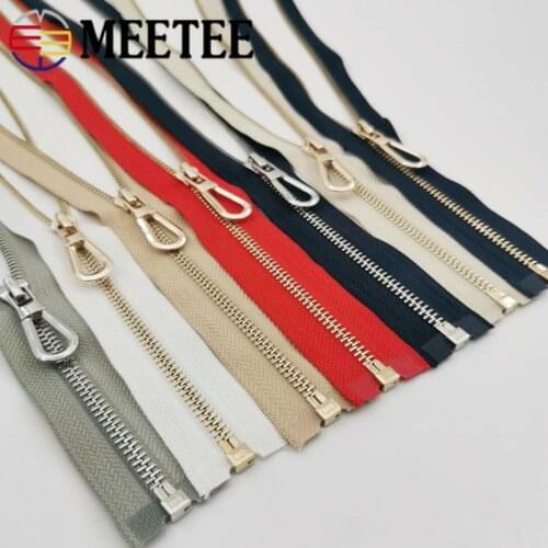 Meetee 50/60/70/80cm 5# Metal Zipper Open-End Auto Lock Gold Silver Teeth Zip for Coat Jacket Zippers DIY Garment Sewing Zips