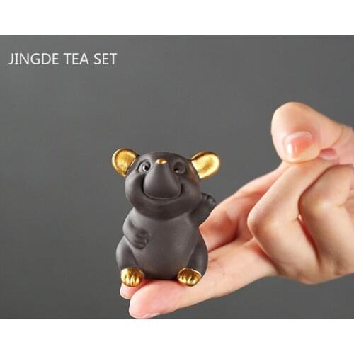 1PCS Mini Fingertips Purple Clay Tea Pet Chinese Zodiac Mouse Ornaments Animal Tea Figurine Crafts Tea Decoration Accessories