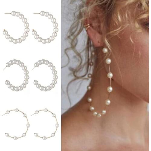 Fashion Pearl Earrings Big Circle Drop Earrings For Women Imitation Pearl Circle Pendant Round Dangle Earring Wedding Jewelry