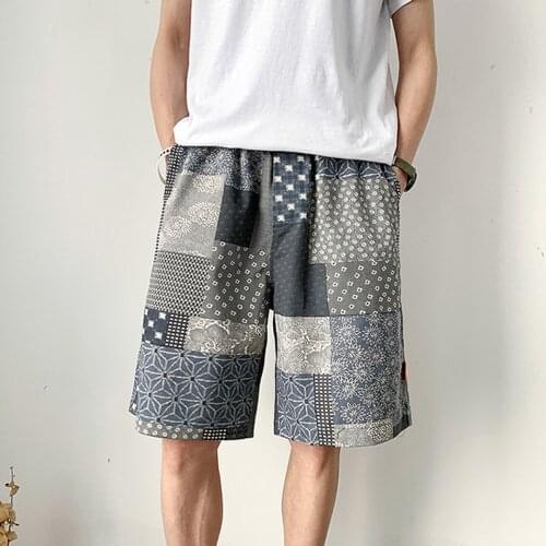 National Style Hip Hop Shorts Mens Streetwear Floral Printed Knee Length Trousers Summer Patchwork Harajuku Joggers Short Pants