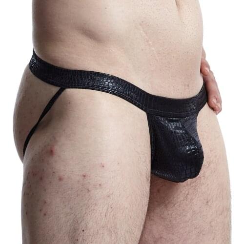 Gay Men Underwear Jockstrap Mens Thongs G Strings Snake Skin PU Leather Sexy Men Erotic Penis Mens Thongs Homme String