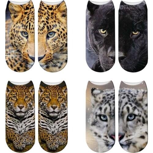 New 3D Printing Leopard Socks Women Animals Funny Short Socks Cheetah Meias Female Black Panther Ankle Calcetines Sock