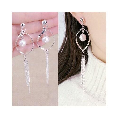 Wholesale Japan Europe and the simple retro temperament Earrings long tassel pearl earrings earring ear line exaggerated female