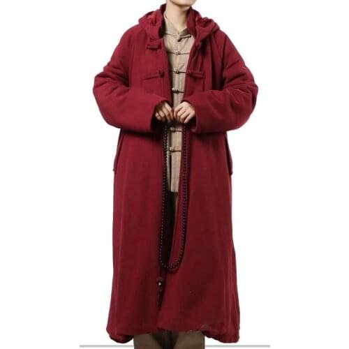 4color UNISEX winter warm buddhist cape lay meditation cloak shaolin monks robe martial arts kung fu suits coat gray/red/brown