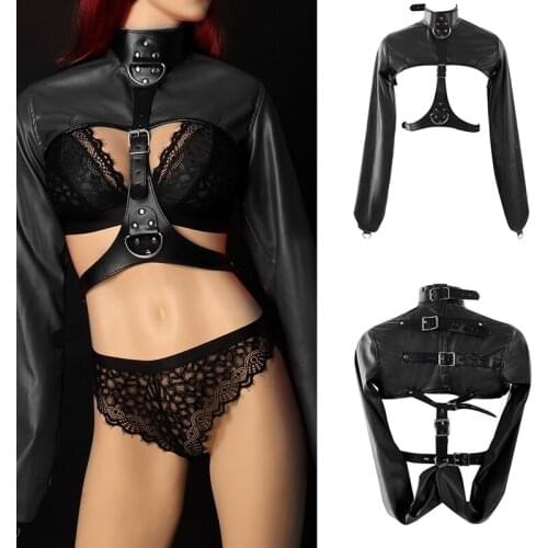 Synthetic Leather Straitjacket BDSM Adult Games Straight Open Chest Jacket Fetish Harness Body Bondage Sex Toy For Women And Men