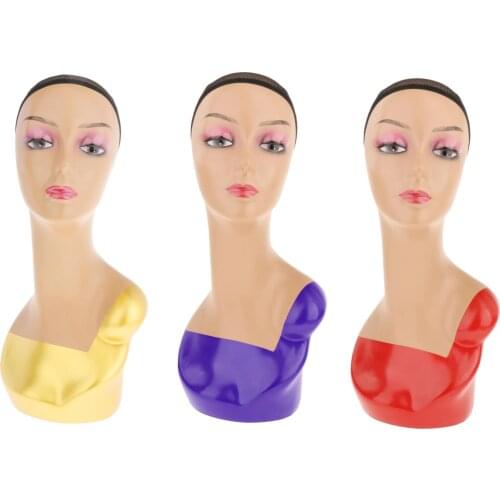 Realistic Fiberglass Female Mannequin Head for Wig Jewelry Display Styrofoam Stand Heads with Makeup for Wig Hat Hairpieces