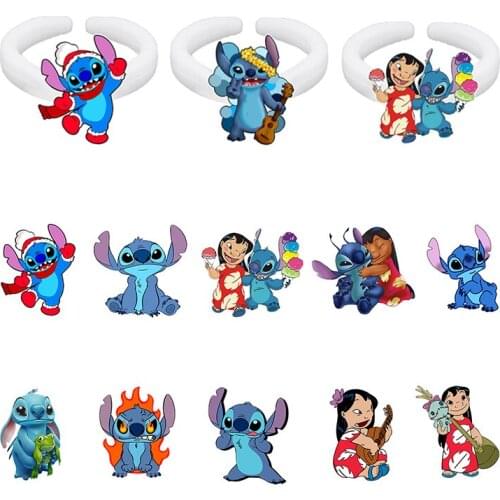 Disney Star Baby Stitch Cartoon Ring Lilo Stitch Play Shape Epoxy Resin Adjustable Ring Girl Party Jewelry Gift