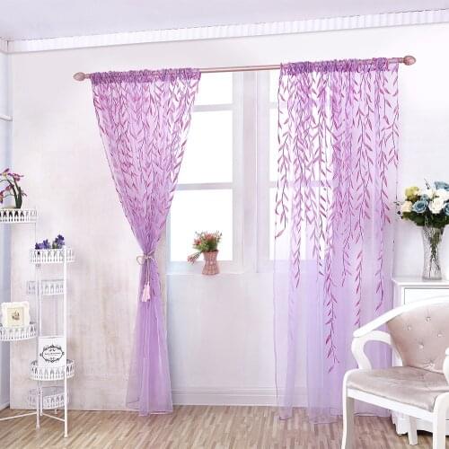 Romantic Style Willow Leaves Printed Tulle Curtains Blinds Voile Floral Window Screening Living Room Furniture Home Decor D25