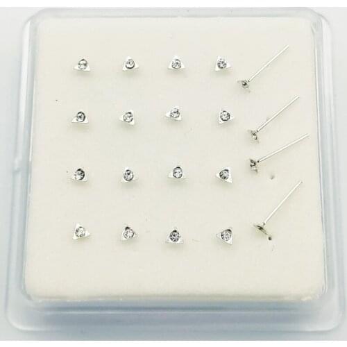 925 Sterling silver triangle with clear crystal nose Pin Stud Unisex piercing nostril jewelry 20pcs/pack