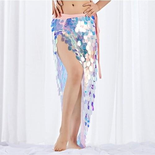 Size S-XL Women Dance Wear Accessories Multicolor Mermaid Over-Skirt Adjustable Fit Belly Dance Round Sequins Hip Scarf Shiny