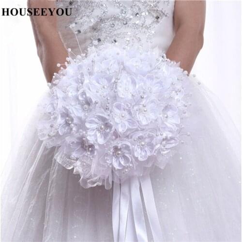 Wedding Supplies Bridal Bouquet Bridesmaid Holding Flower Silk Rose White for Bride Marriage Decoration Ornaments
