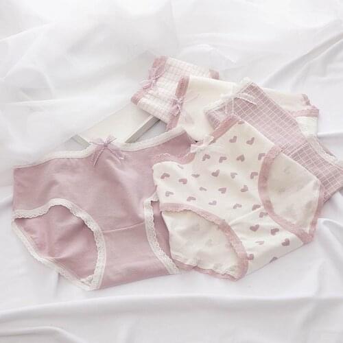 5PC/1PC Cotton Panties For Women Breathable Crotch Mid-waist Underwear Briefs Purple Love Girl Underwear