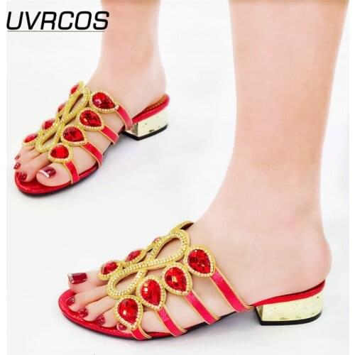 Decorated with Rhinestone Latest Women Wedges Slippers African Red Color Wedding Luxury Women Shoes Italian Women Shoes