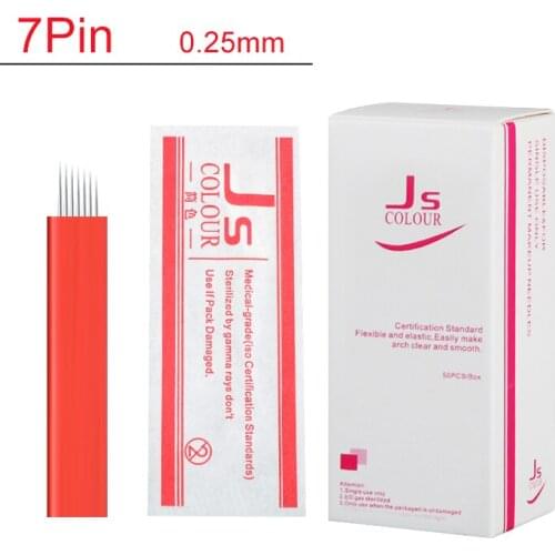 High Quality Red 500PCS Eyebrow 7pins Permanent Makeup Needles for Eye Tattoos Prong Flat Blades 3d Microblading Embroidery
